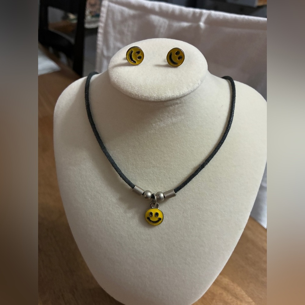 Smiley Face Necklace and Earring Set